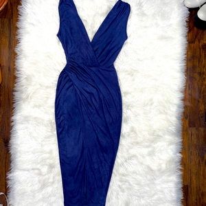 Fashion Nova Navy Blue Nature Made Suede sleeveless V neck  maxi w/ side slit